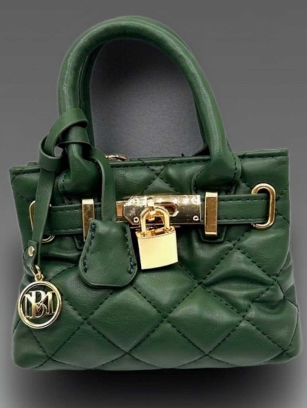 BADGELY MISCHKA Mini Diamond Quilted Vegan Leather Tote In Chive Green